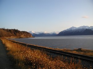 Train tracks along the Seward Highway.